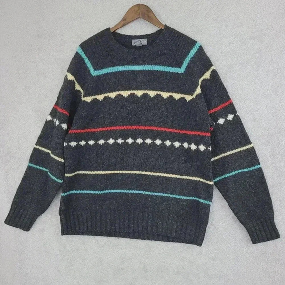 Vintage Lord & Taylor Men's L 100% Wool Shetland Crewneck Sweater Gray  7PT - Picture 1 of 7
